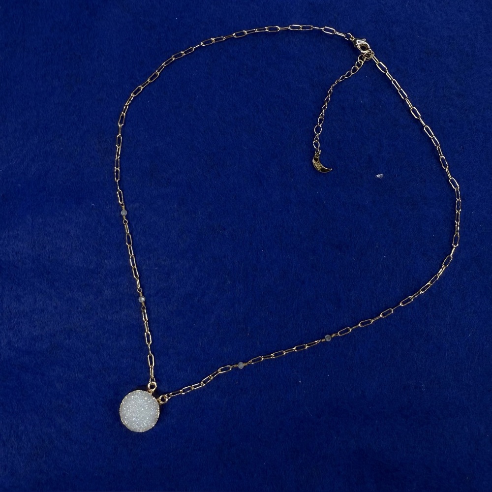 Luna Norte Druzy Quartz gold tone link chain necklace.